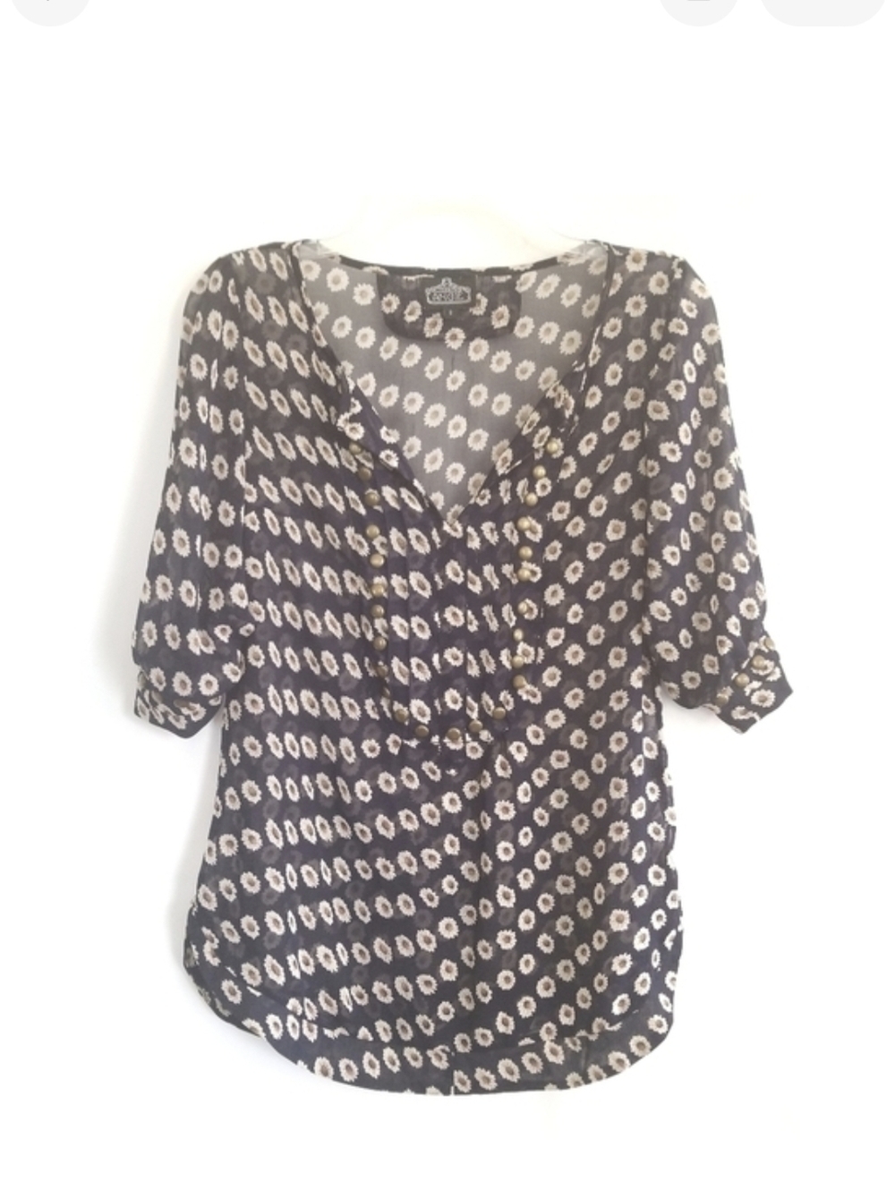 Angie Sheer Top Floral Short‎ Sleeve Studded